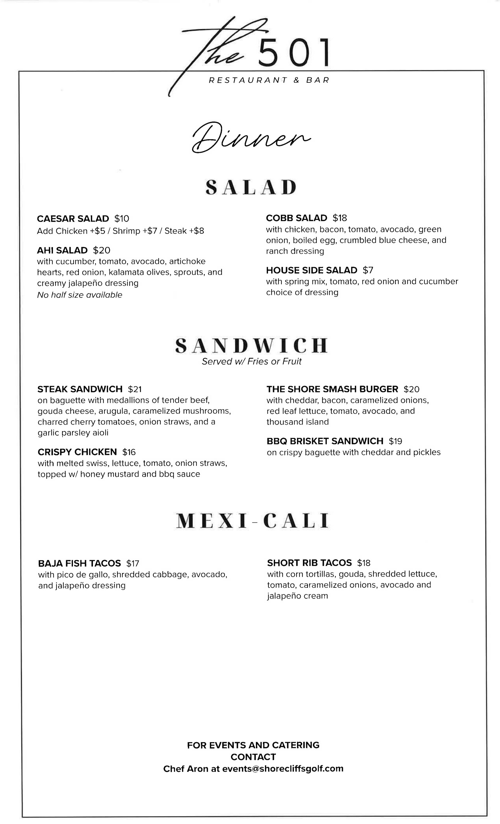 The 501 Restaurant_Dinner Menu 
