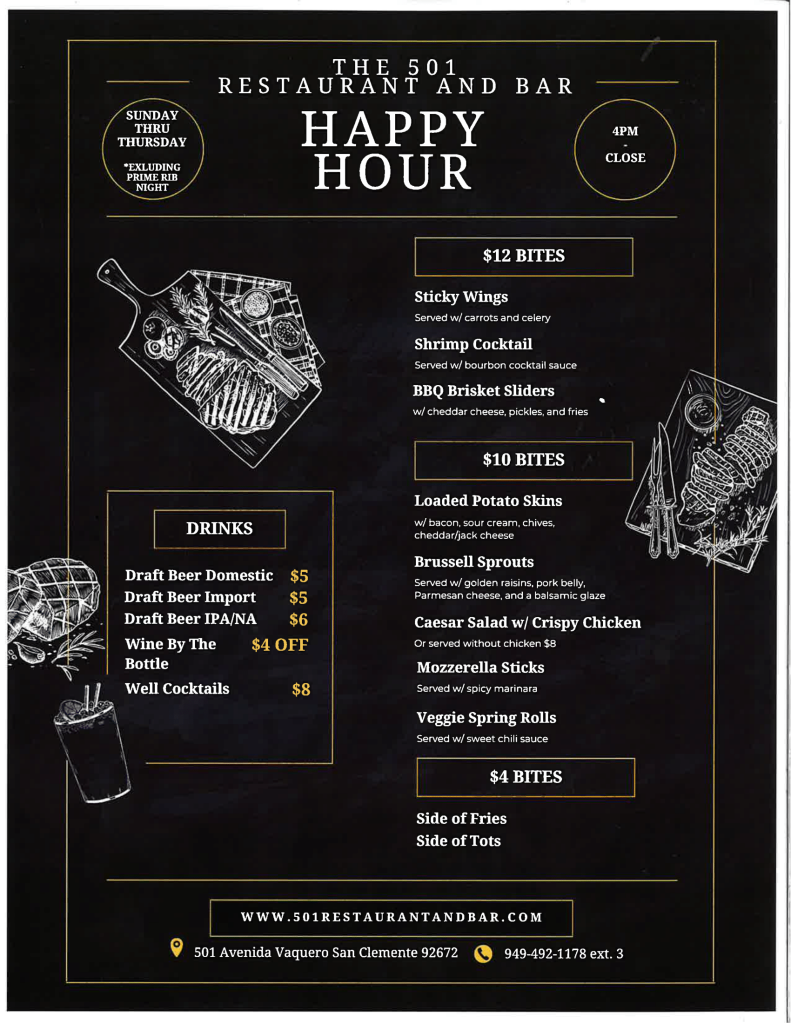 The 501 Restaurant_Happy Hour Menu